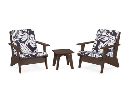 POLYWOOD® Riviera Modern Lounge 3-Piece Set in Mahogany / Leaf Navy