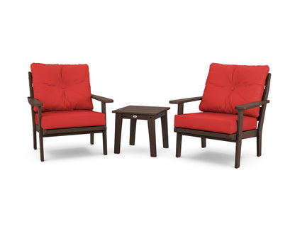 POLYWOOD® Lakeside 3-Piece Deep Seating Chair Set in Mahogany / Crimson Linen