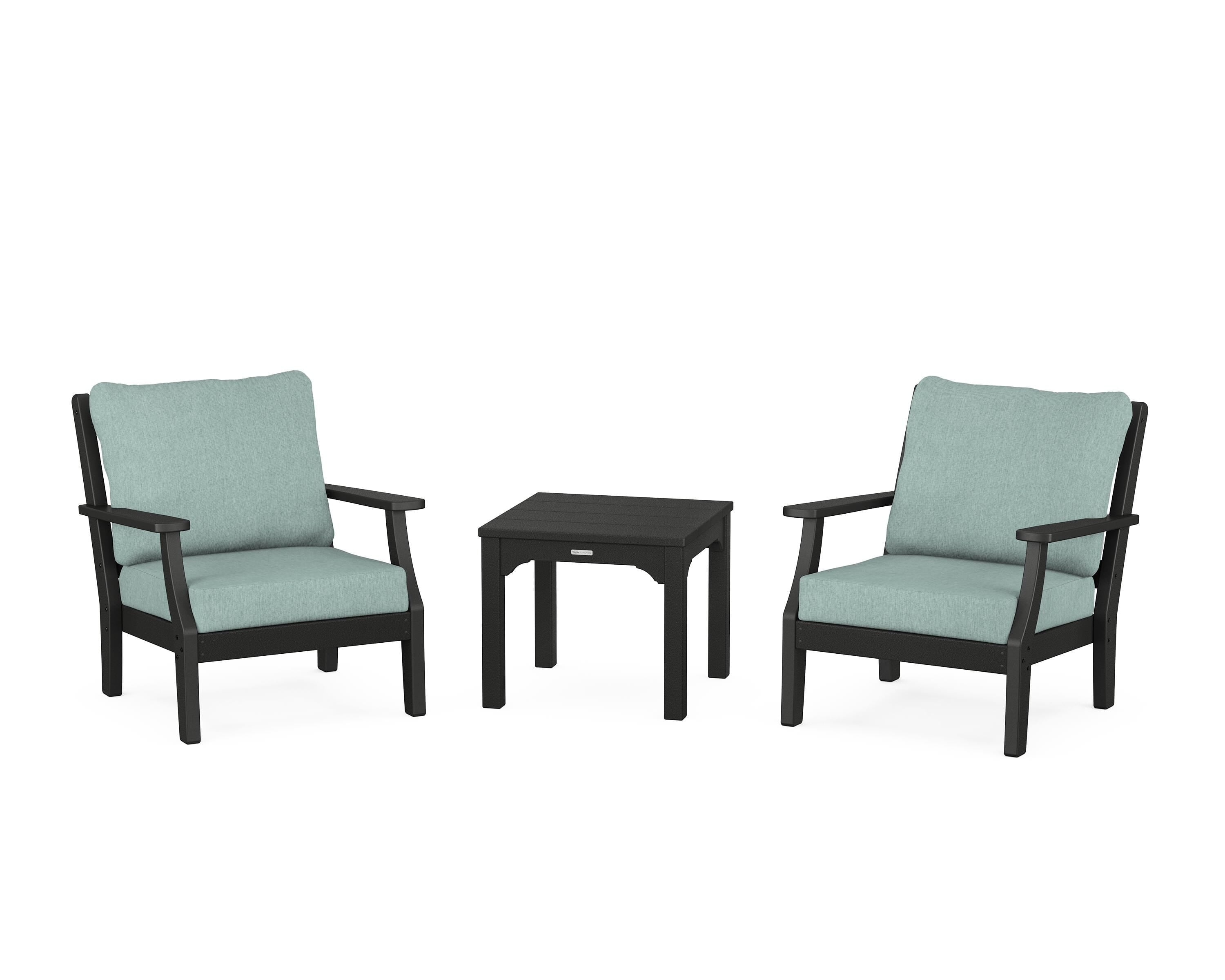 Martha Stewart by POLYWOOD® Chinoiserie 3-Piece Deep Seating Set in Black / Glacier Spa