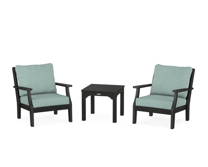 Martha Stewart by POLYWOOD® Chinoiserie 3-Piece Deep Seating Set in Black / Glacier Spa