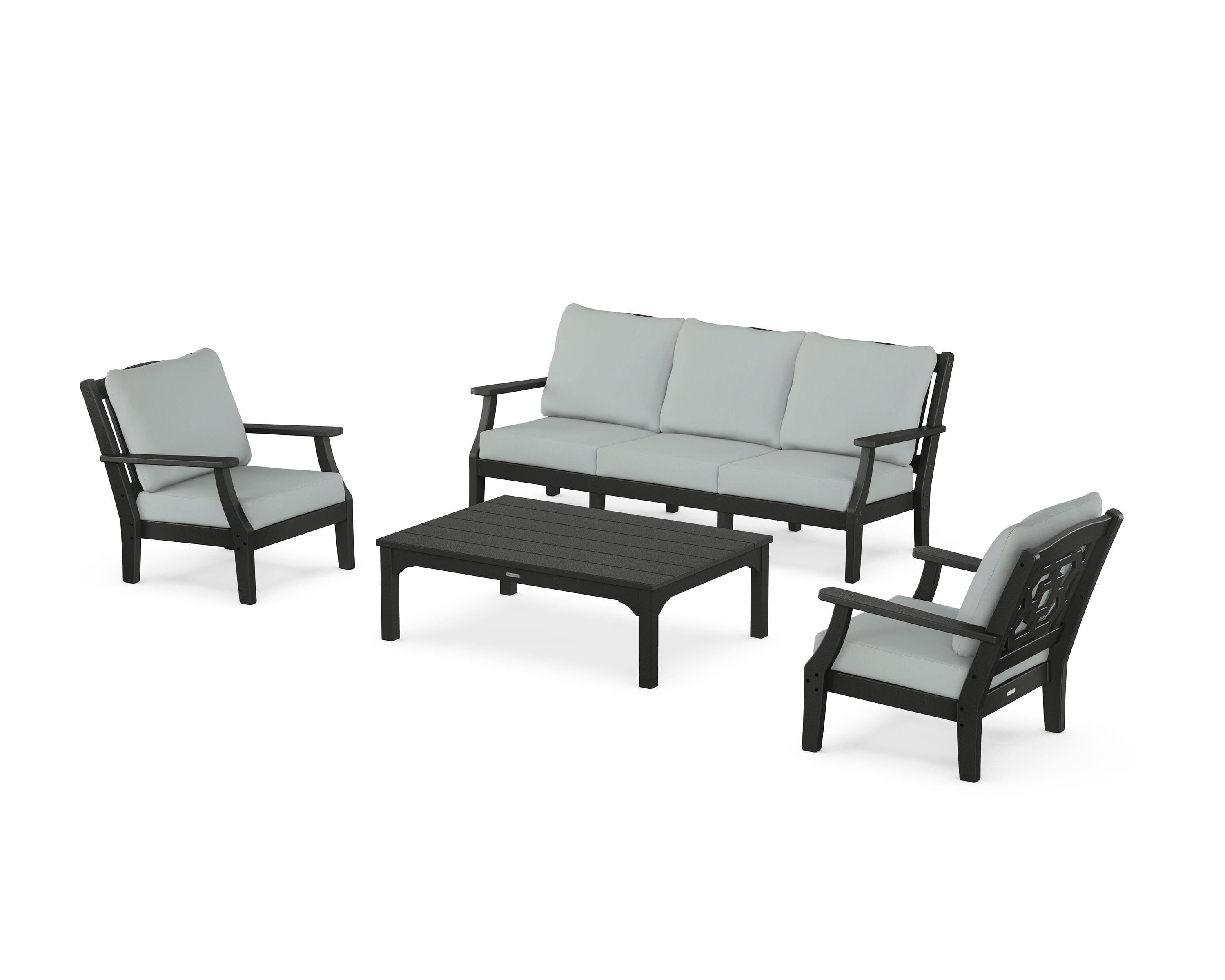 Martha Stewart by POLYWOOD® Chinoiserie 4-Piece Deep Seating Set with Sofa in Black / Spa