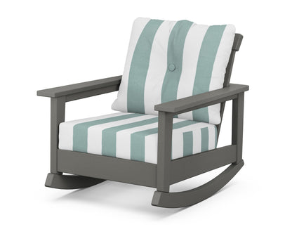 POLYWOOD® Prescott Deep Seating Rocking Chair in Slate Grey / Cabana Stripe Glacier Spa