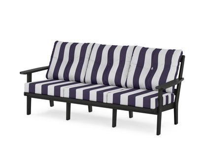 POLYWOOD® Prairie Deep Seating Sofa in Black / Cabana Stripe Navy