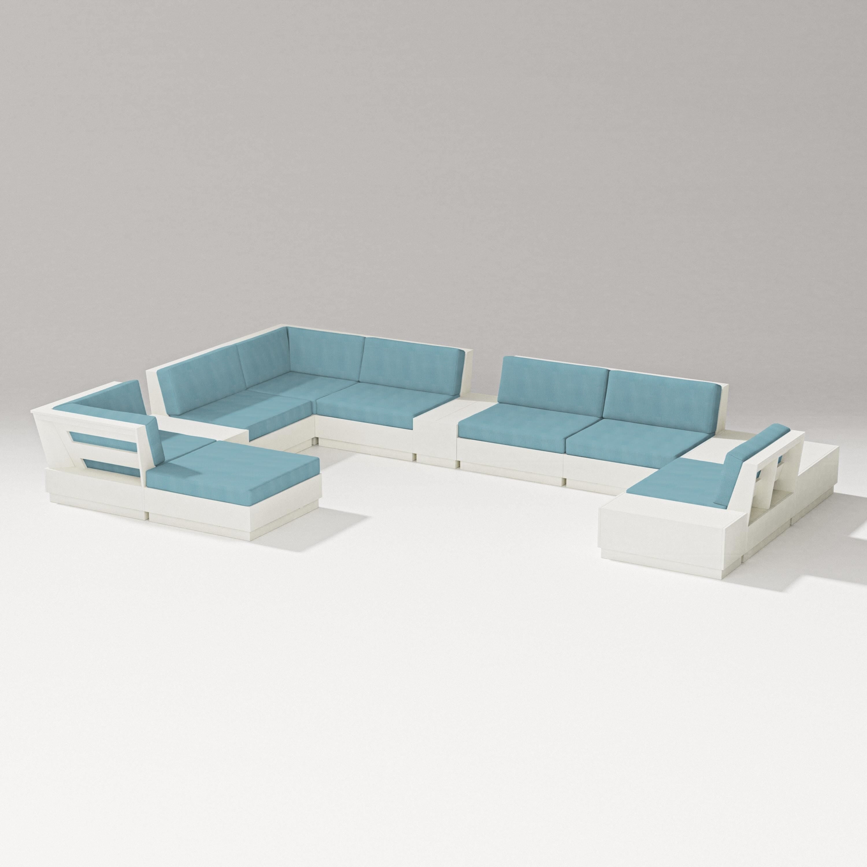 PW Designer Series Elevate 12-Piece Conversation Sectional Set in Vintage White / Lattice Sky Blue