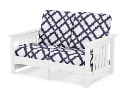 POLYWOOD® Club Mission Loveseat in White / Trellis Navy