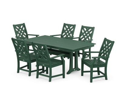 POLYWOOD® Wovendale Arm Chair 7-Piece Farmhouse Dining Set with Trestle Legs in Green