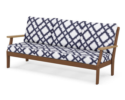 POLYWOOD® Braxton Deep Seating Sofa in Teak / Natural / Trellis Navy