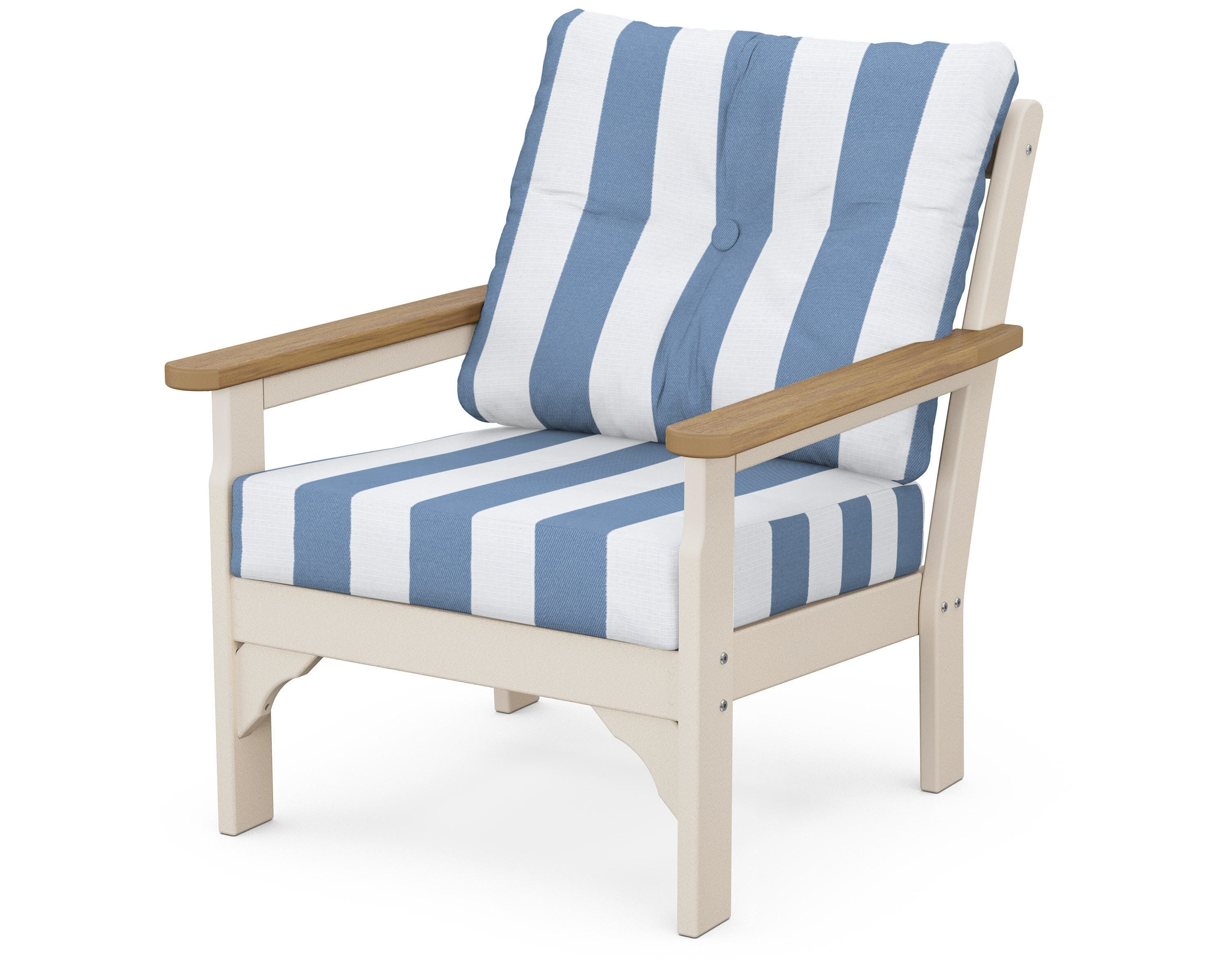 POLYWOOD® Vineyard Deep Seating Chair in Sand / Natural / Cabana Stripe Sky Blue