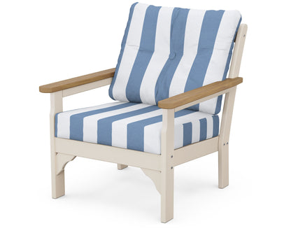 POLYWOOD® Vineyard Deep Seating Chair in Sand / Natural / Cabana Stripe Sky Blue