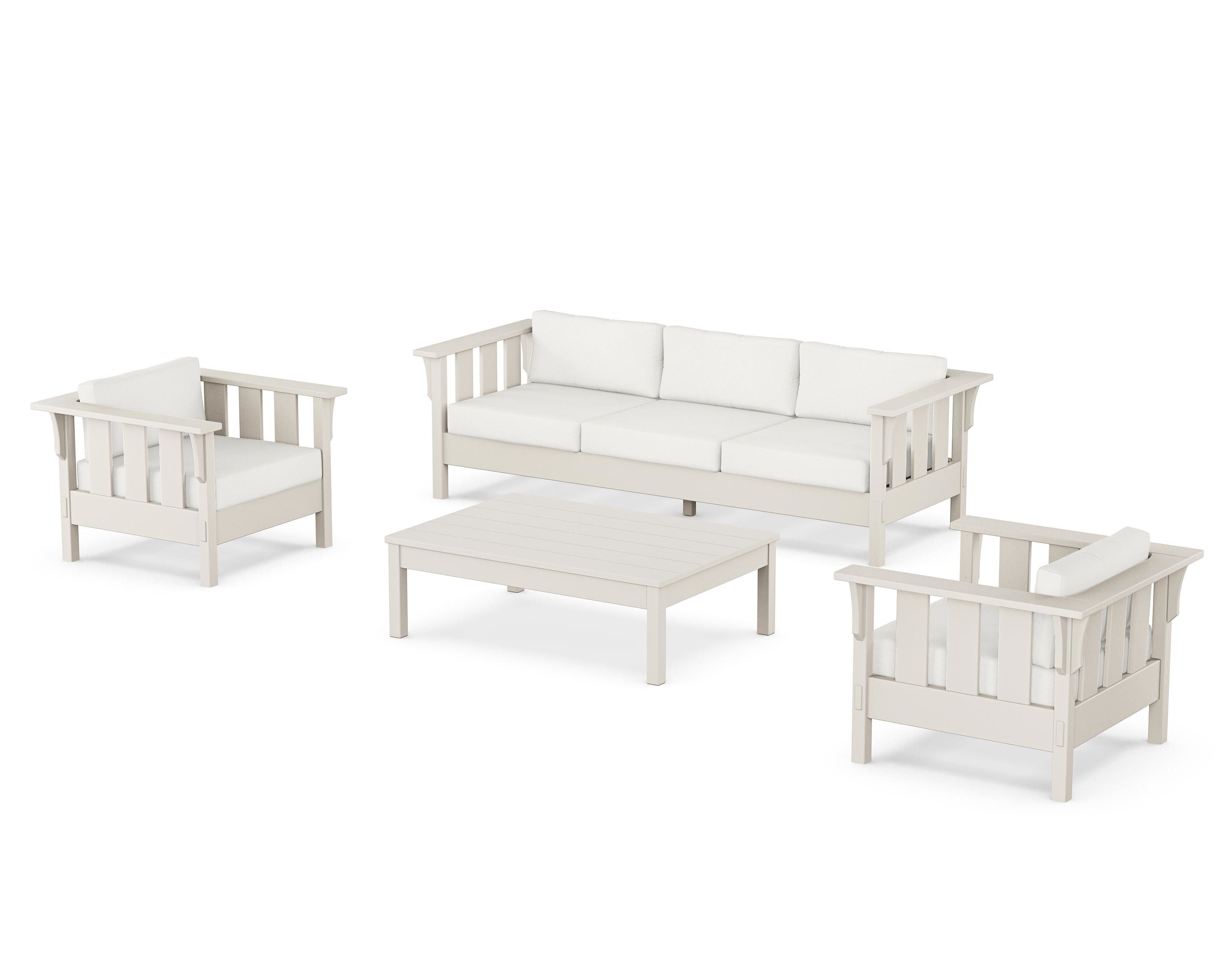 Martha Stewart by POLYWOOD® Acadia 4-Piece Deep Seating Set with Sofa in Sand / Natural Linen