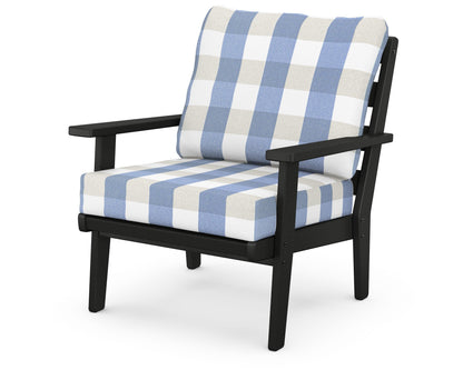 POLYWOOD® Grant Park Deep Seating Chair in Black / Buffalo Plaid Sky Blue