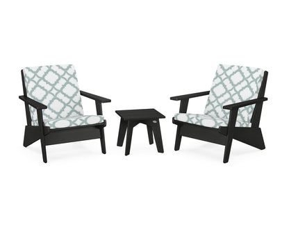 POLYWOOD® Riviera Modern Lounge 3-Piece Set in Black / Trellis Glacier Spa