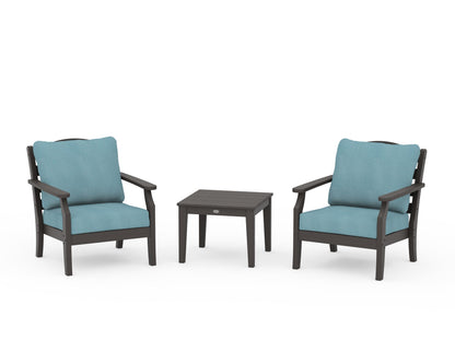 Draper James™ by  POLYWOOD® Savannah 3-Piece Deep Seating Set in Vintage Coffee / Lattice Sky Blue
