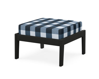 Unbranded Deep Seating Ottoman in Black / Buffalo Plaid Marine Indigo