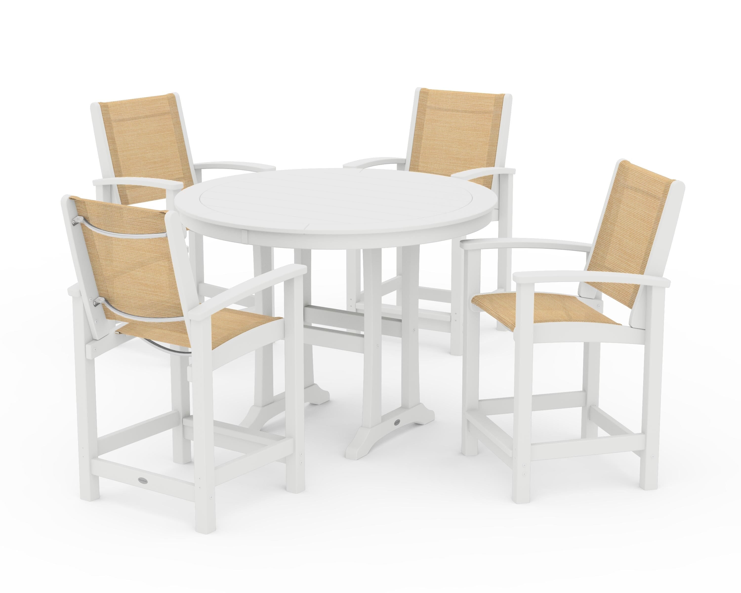 POLYWOOD® Coastal 5-Piece Counter Set in White / Dupioni Apricot Sling