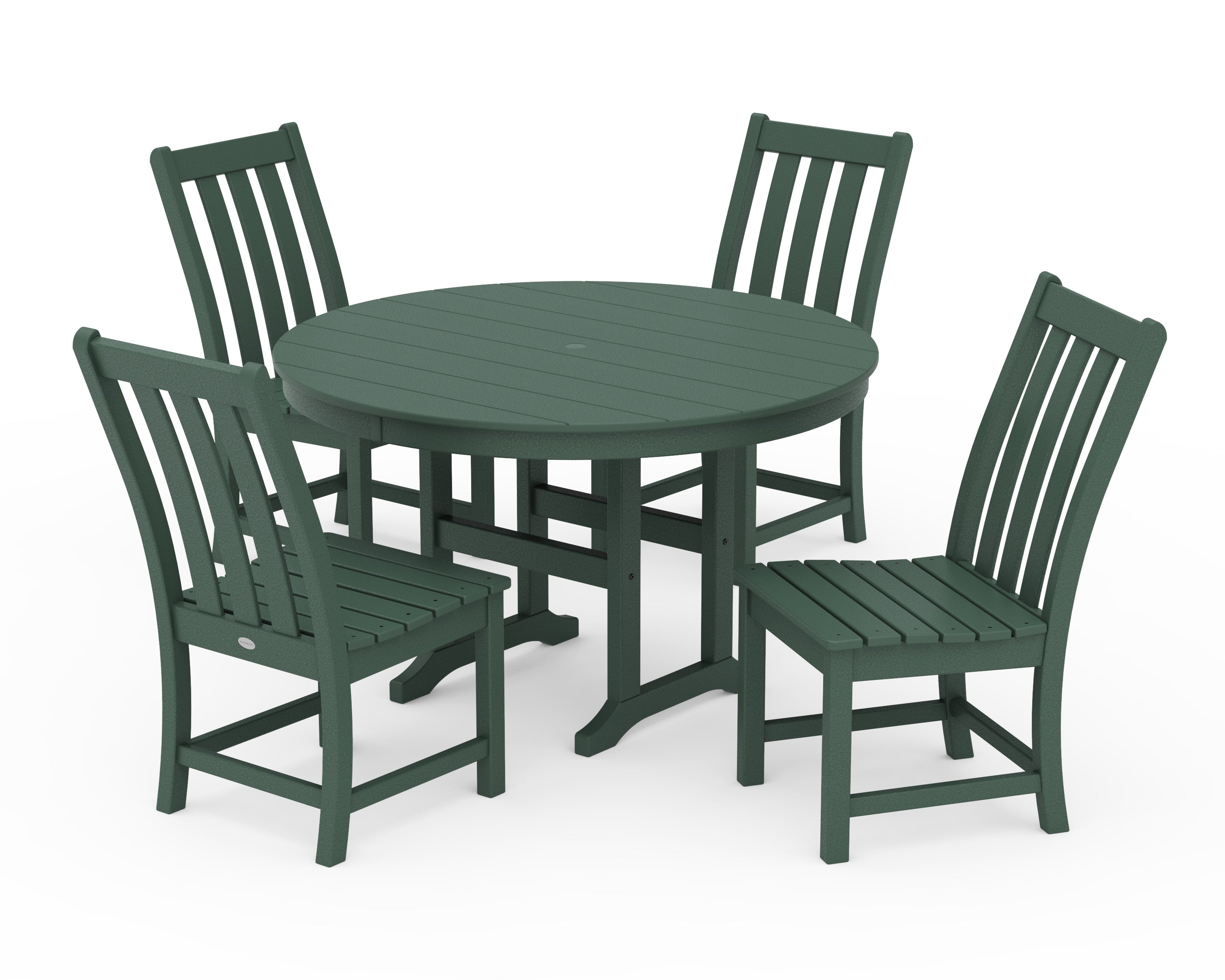 POLYWOOD® Vineyard 5-Piece Round Farmhouse Side Chair Dining Set in Green