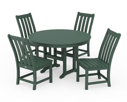 POLYWOOD® Vineyard 5-Piece Round Farmhouse Side Chair Dining Set in Green