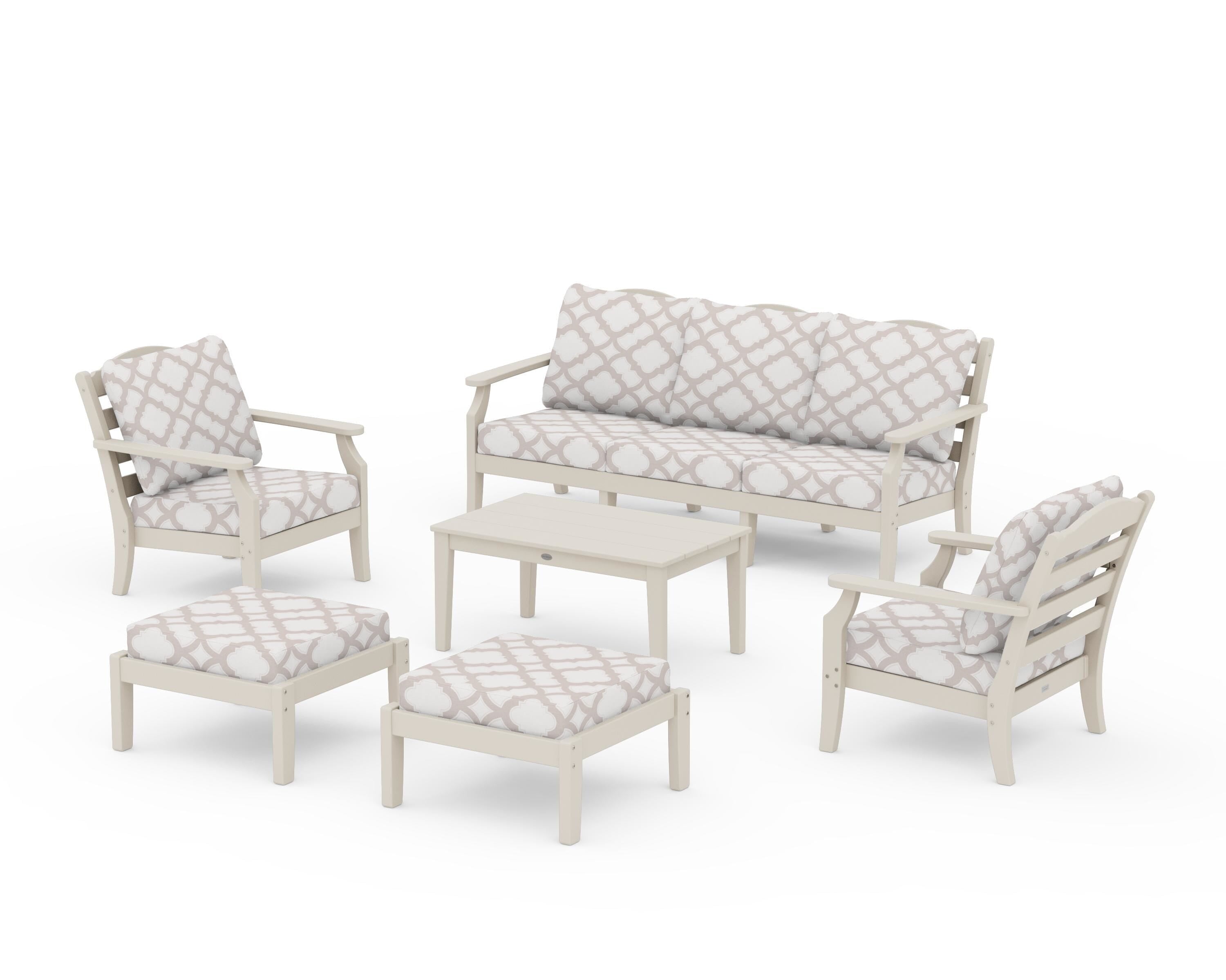 Draper James™ by  POLYWOOD® Savannah 6-Piece Lounge Sofa Set in Sand / Trellis Dune Burlap