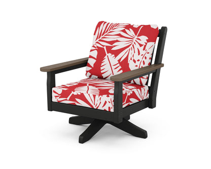 POLYWOOD® Chippendale Deep Seating Swivel Chair in Black / Kona / Leaf Crimson