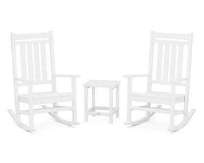 POLYWOOD® Estate 3-Piece Rocking Chair Set with Long Island 18" Side Table in White