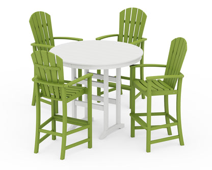 POLYWOOD® Palm Coast 5-Piece Round Farmhouse Bar Set in Lime / White