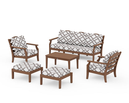 Draper James™ by  POLYWOOD® Savannah 6-Piece Lounge Sofa Set in Teak / Trellis Grey Mist