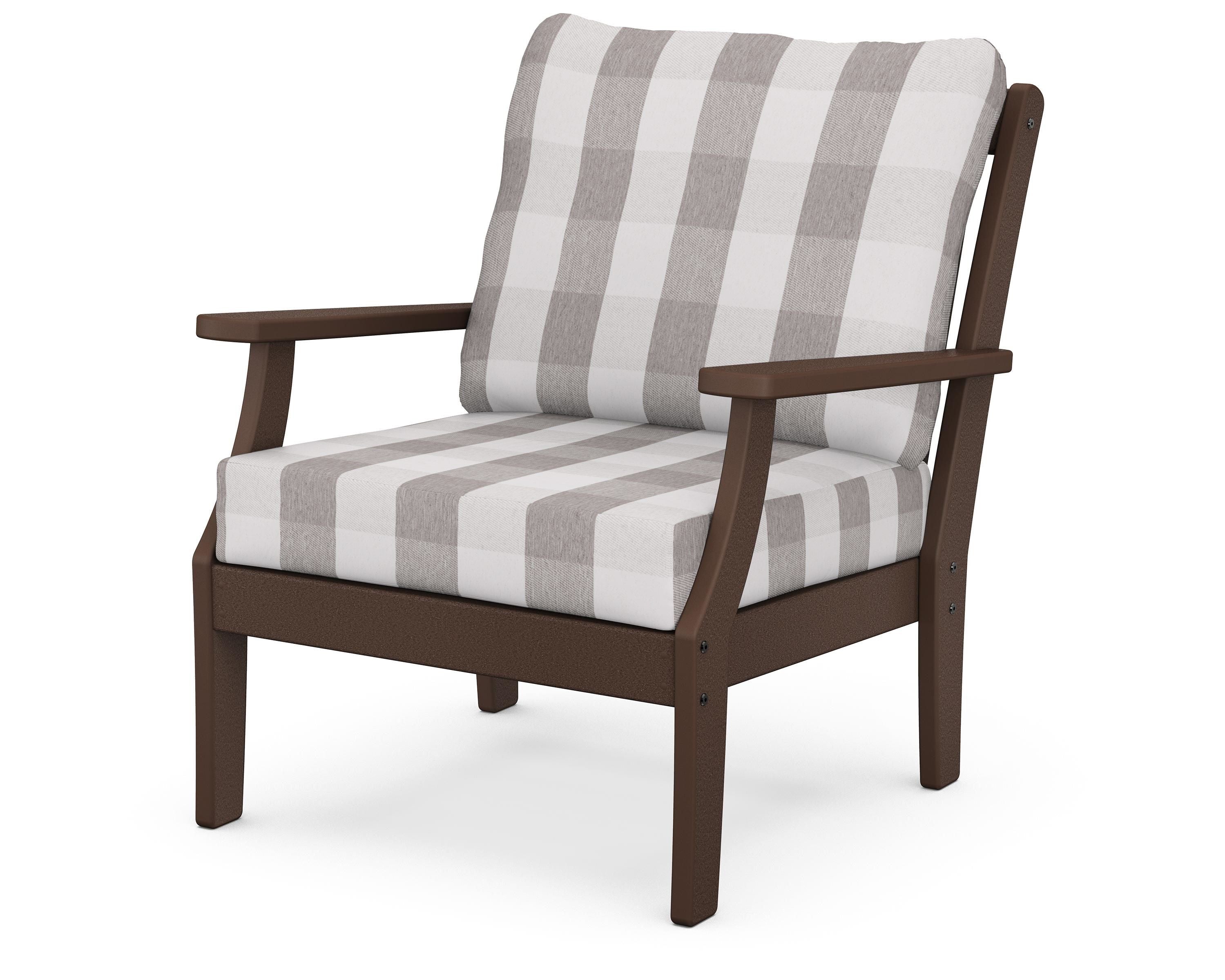 POLYWOOD® Braxton Deep Seating Chair in Mahogany / Buffalo Plaid Grey Mist