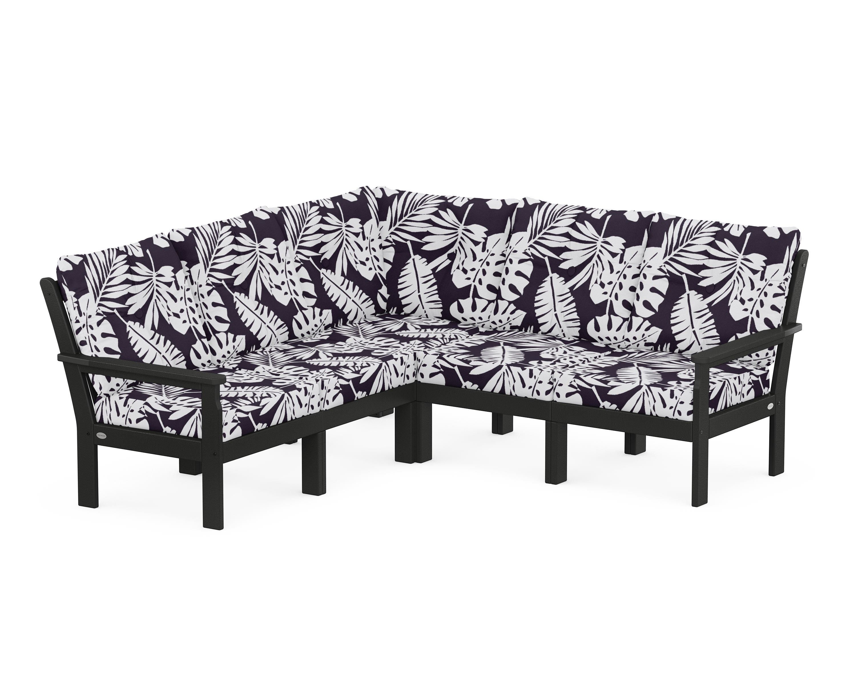 POLYWOOD® Vineyard 5-Piece Sectional in Black / Leaf Navy