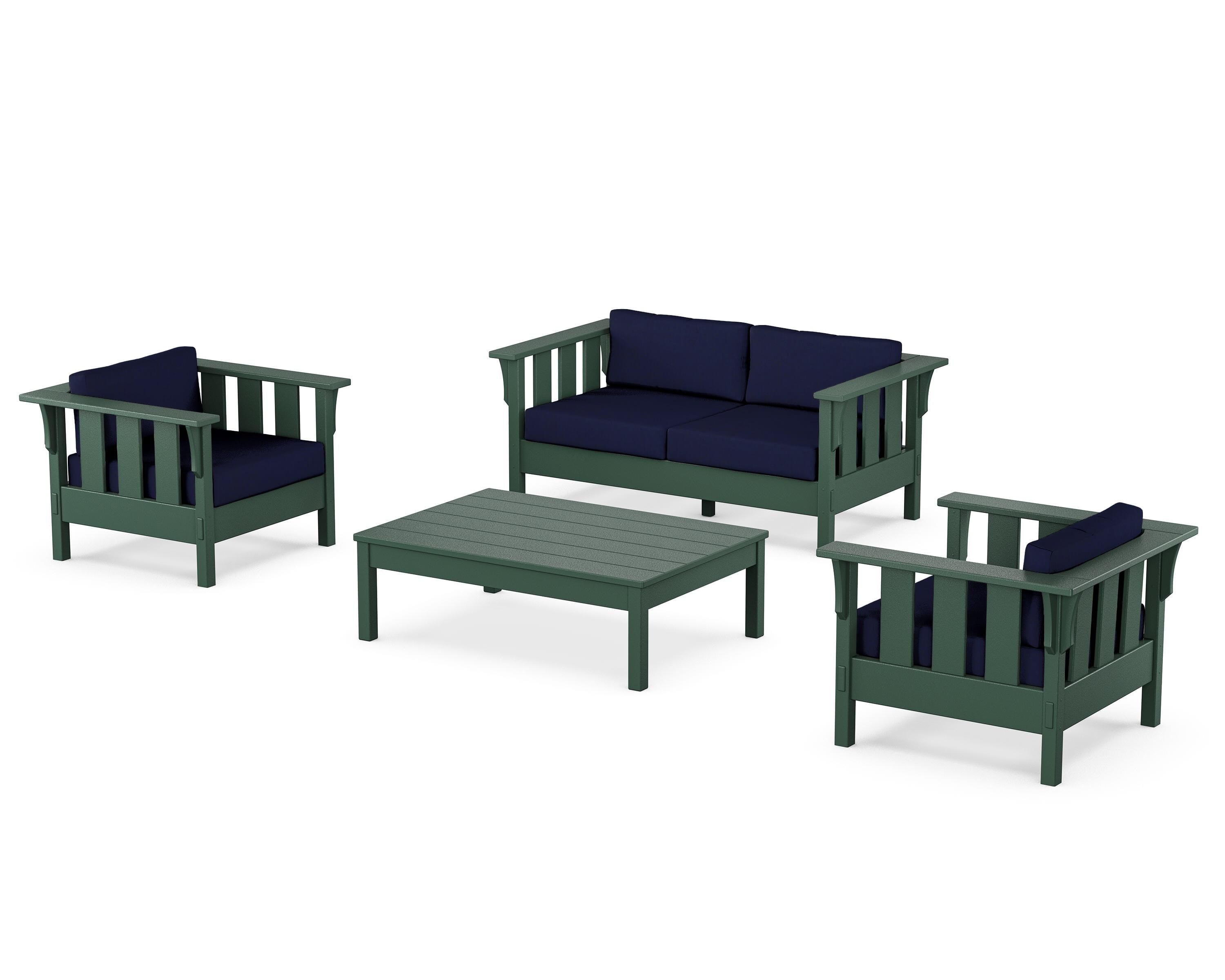 Martha Stewart by POLYWOOD® Acadia 4-Piece Deep Seating Set with Loveseat in Green / Navy