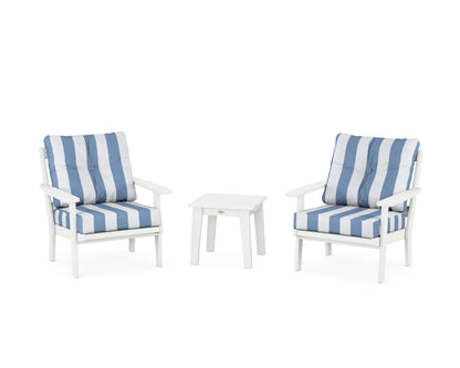 POLYWOOD® Prairie 3-Piece Deep Seating Set in White / Cabana Stripe Sky Blue