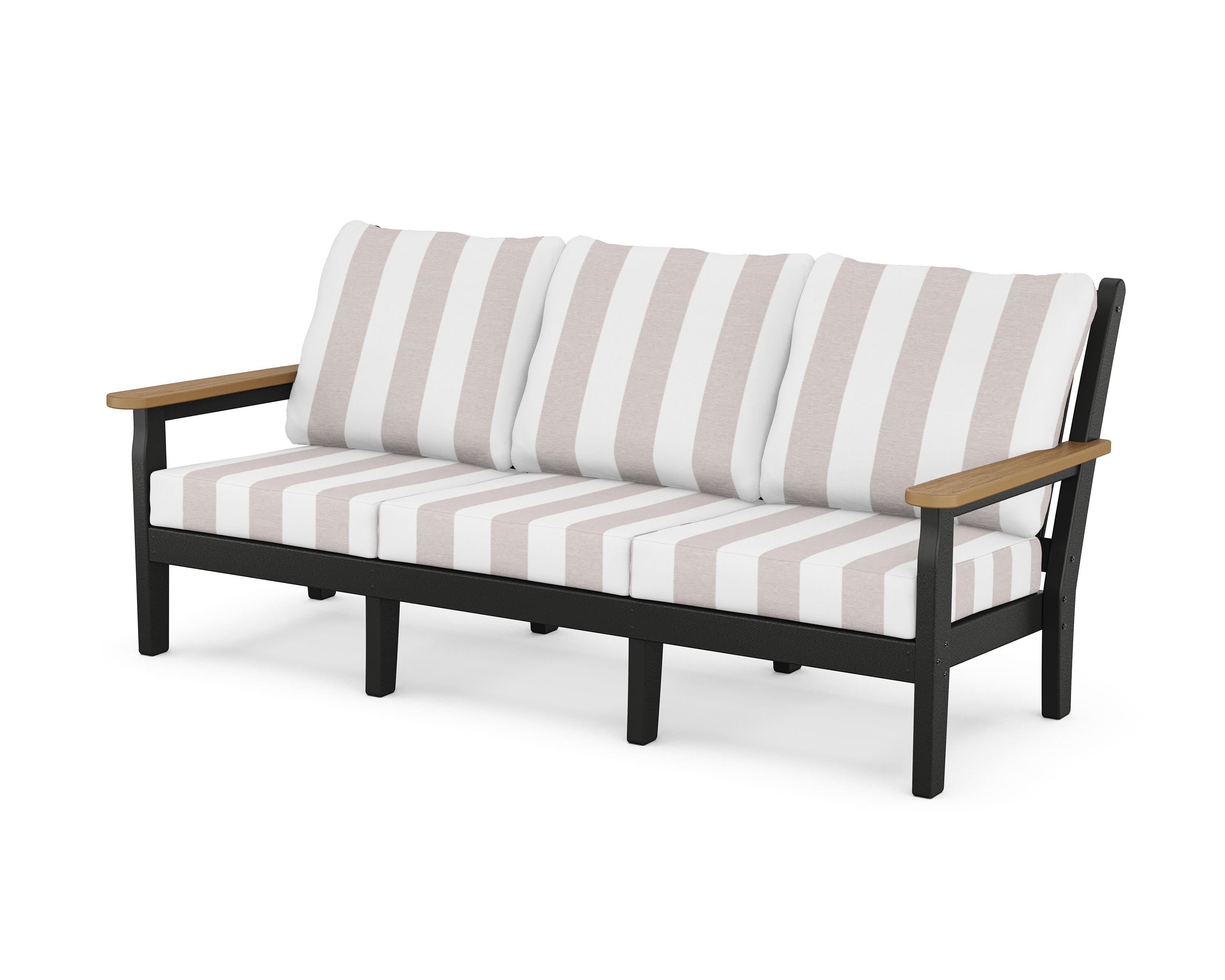 POLYWOOD® Chippendale Deep Seating Sofa in Black / Natural / Cabana Stripe Dune Burlap
