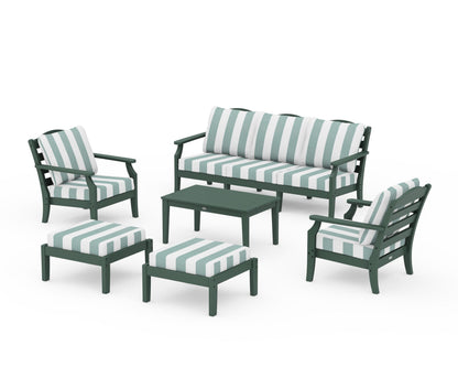 Draper James™ by  POLYWOOD® Savannah 6-Piece Lounge Sofa Set in Green / Cabana Stripe Glacier Spa