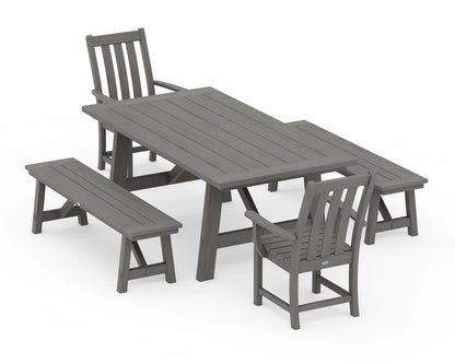 Vineyard 5-Piece Rustic Farmhouse Dining Set With Benches