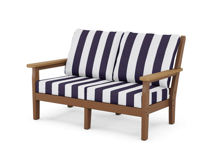 POLYWOOD® Chippendale Deep Seating Loveseat in Teak / Natural / Cabana Stripe Navy