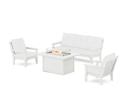 POLYWOOD® Vineyard Deep Seating Fire Pit Table Set in Vintage White / Natural