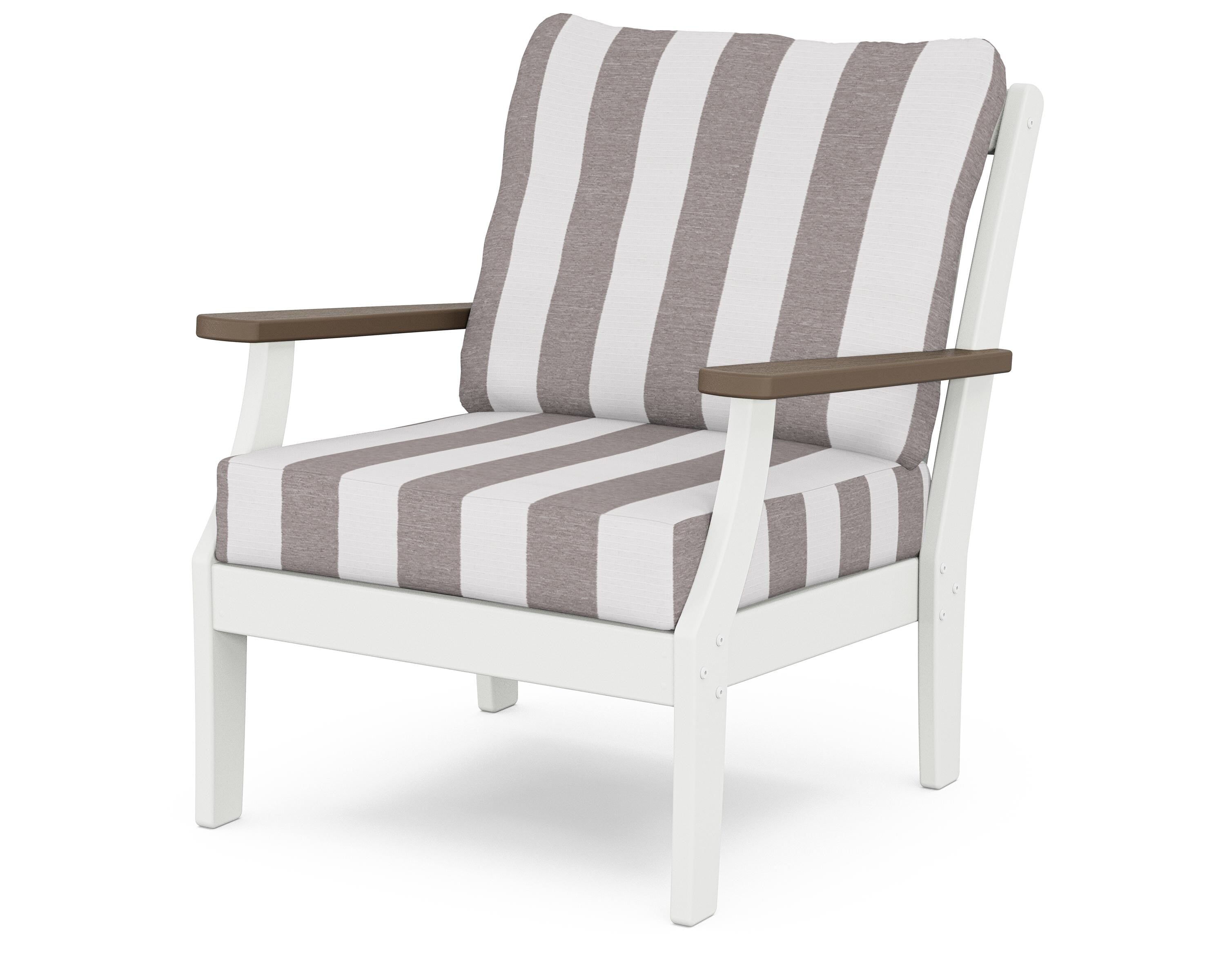 POLYWOOD® Braxton Deep Seating Chair in White / Kona / Cabana Stripe Grey Mist