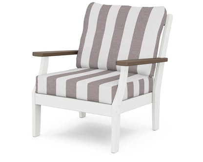 POLYWOOD® Braxton Deep Seating Chair in White / Kona / Cabana Stripe Grey Mist