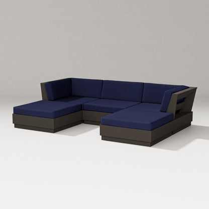 PW Designer Series Elevate Double Chaise Sectional in Vintage Coffee / Navy