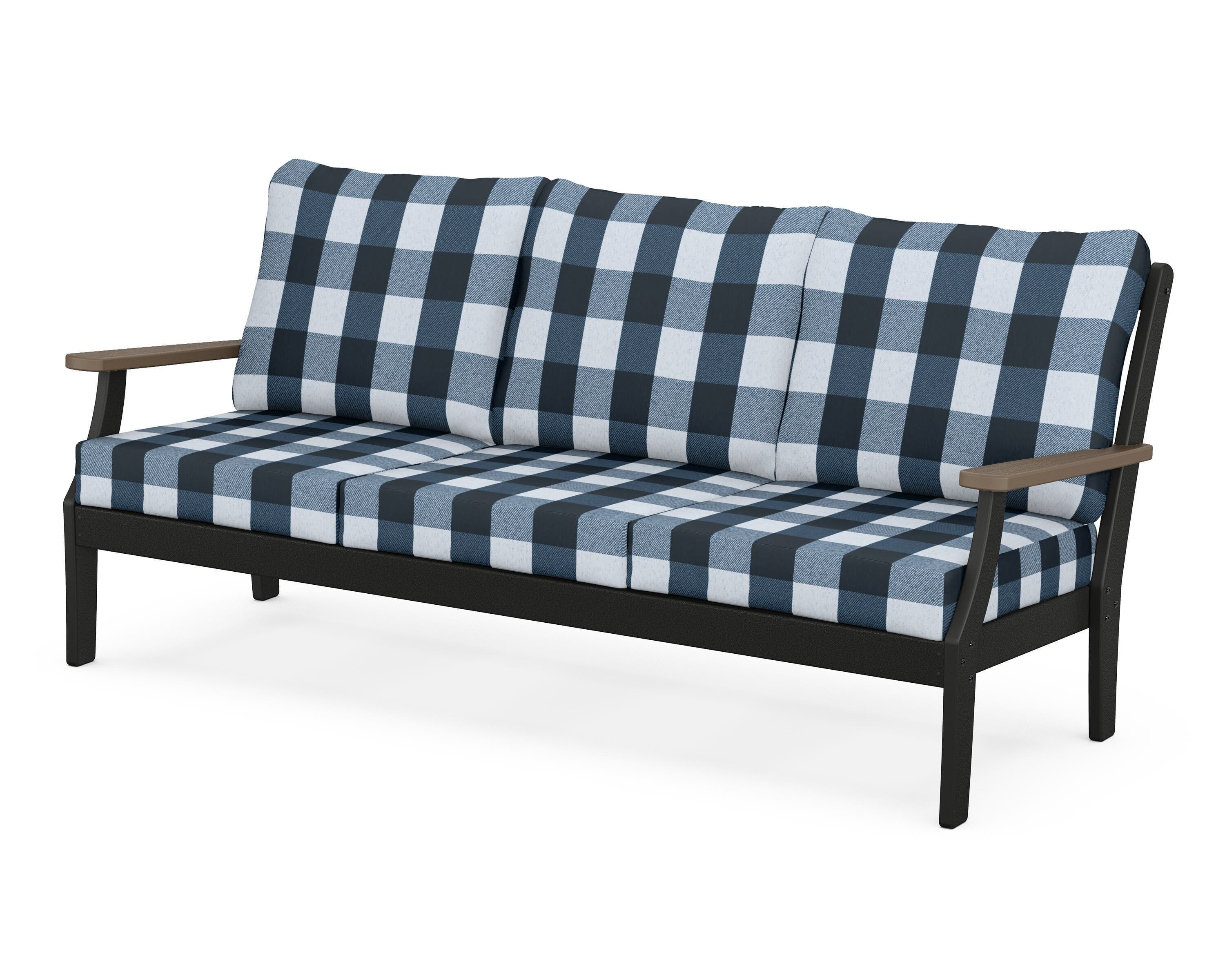 POLYWOOD® Braxton Deep Seating Sofa in Black / Kona / Buffalo Plaid Marine Indigo
