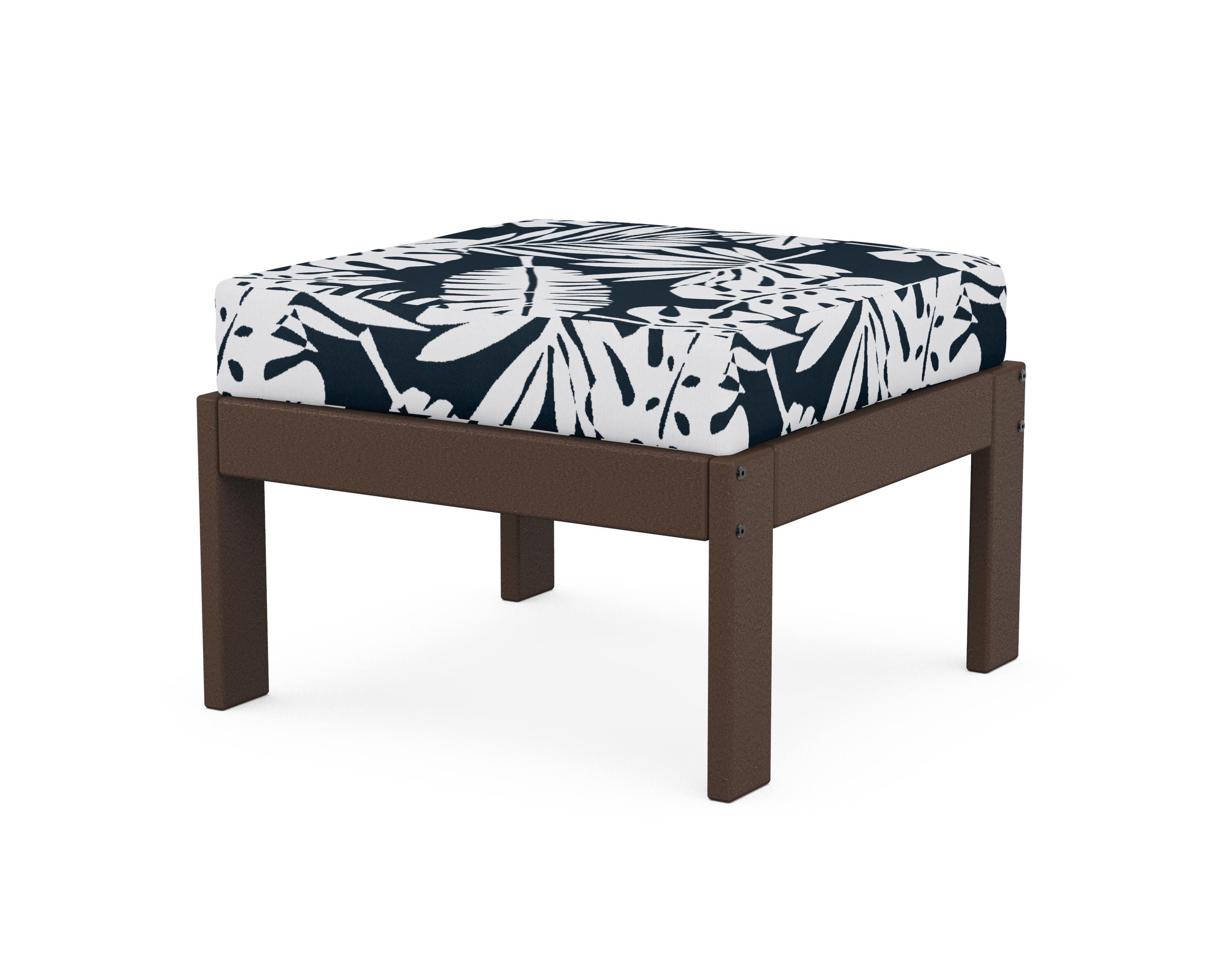 POLYWOOD® Vineyard Modular Ottoman in Mahogany / Leaf Marine Indigo