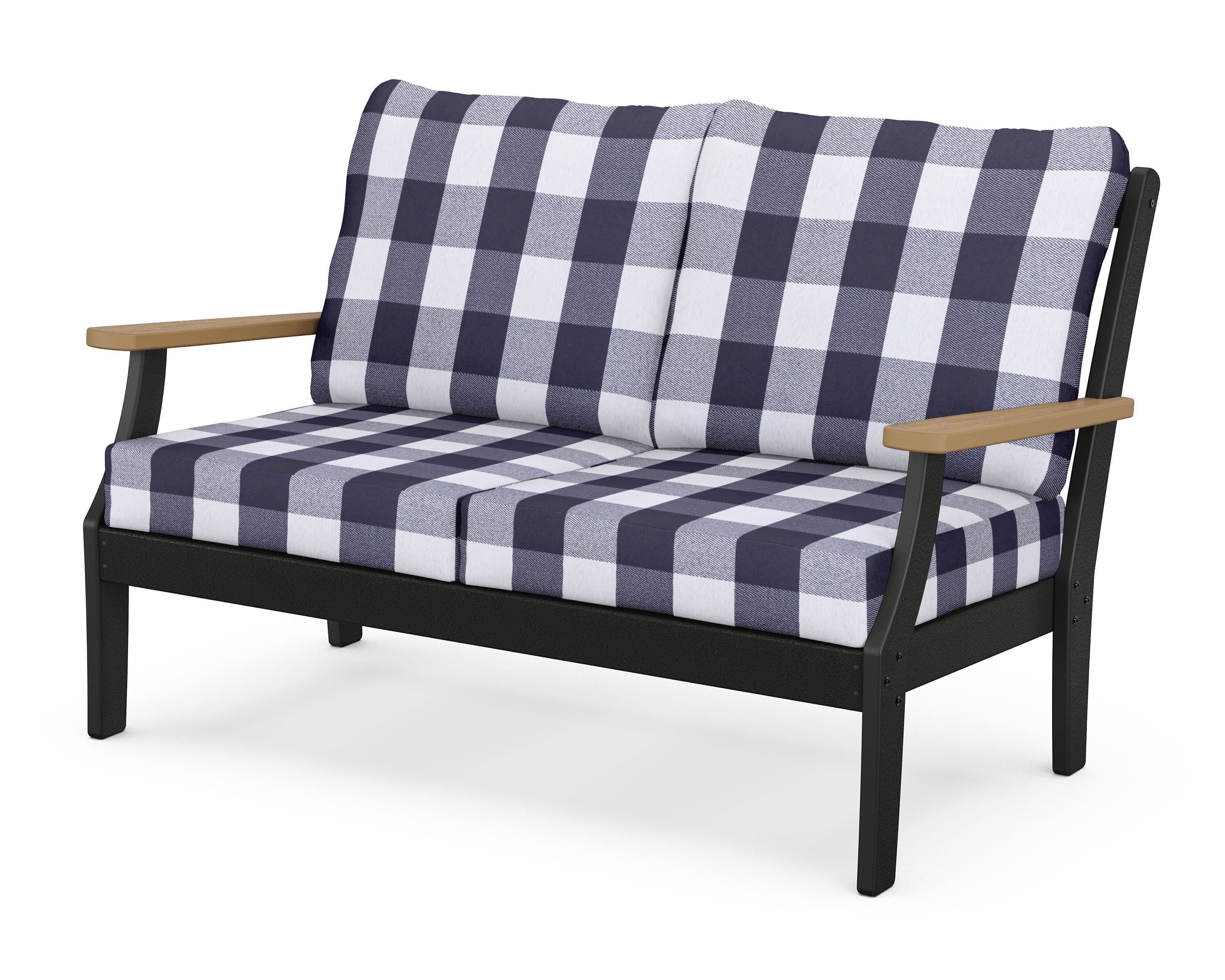 POLYWOOD® Braxton Deep Seating Loveseat in Black / Natural / Buffalo Plaid Navy