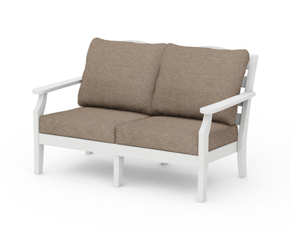 Draper James™ by  POLYWOOD® Savannah Deep Seating Loveseat in White / Spiced Burlap