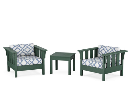 Martha Stewart by POLYWOOD® Acadia 3-Piece Deep Seating Set in Green / Trellis Sky Blue