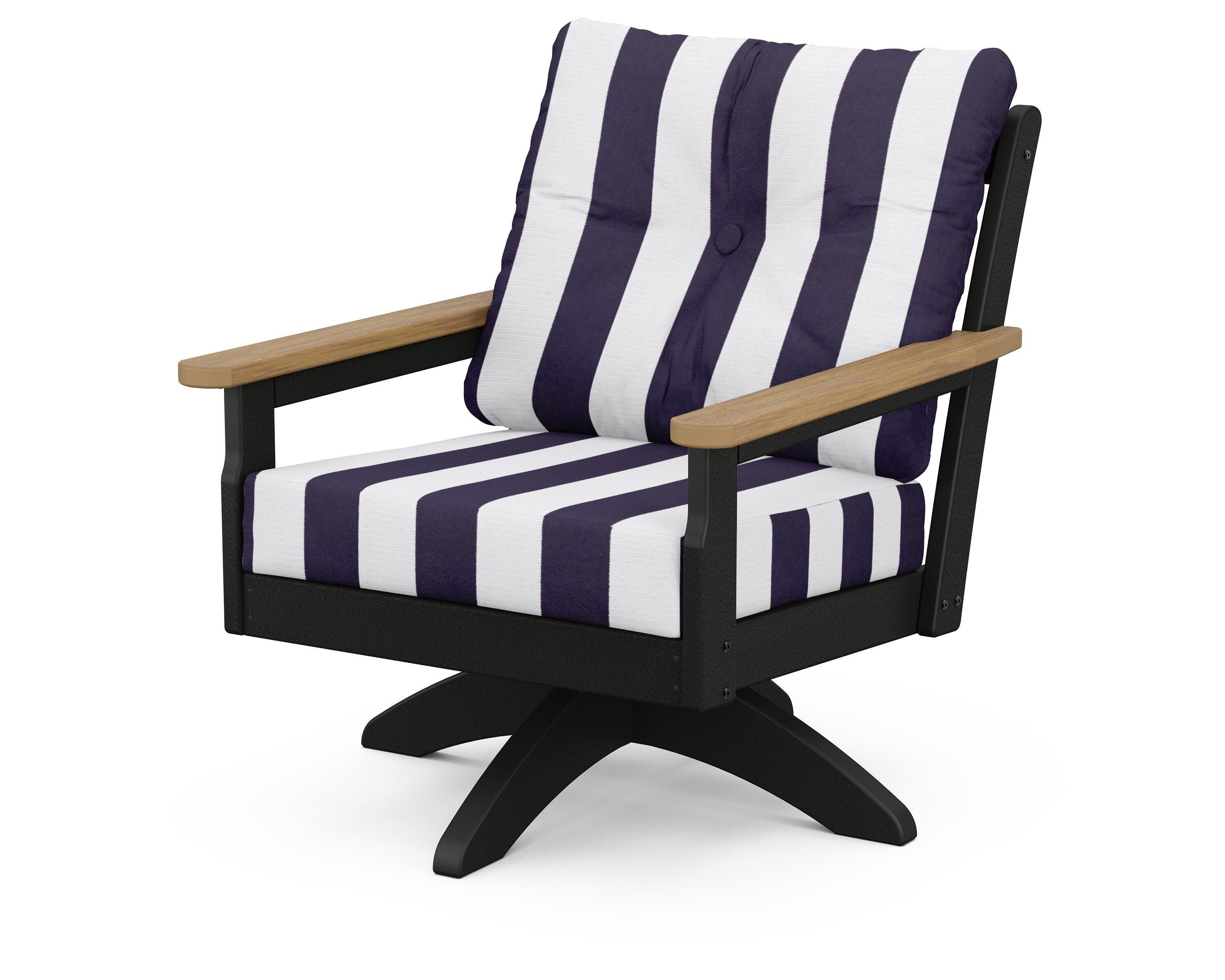 POLYWOOD® Vineyard Deep Seating Swivel Chair in Black / Natural / Cabana Stripe Navy