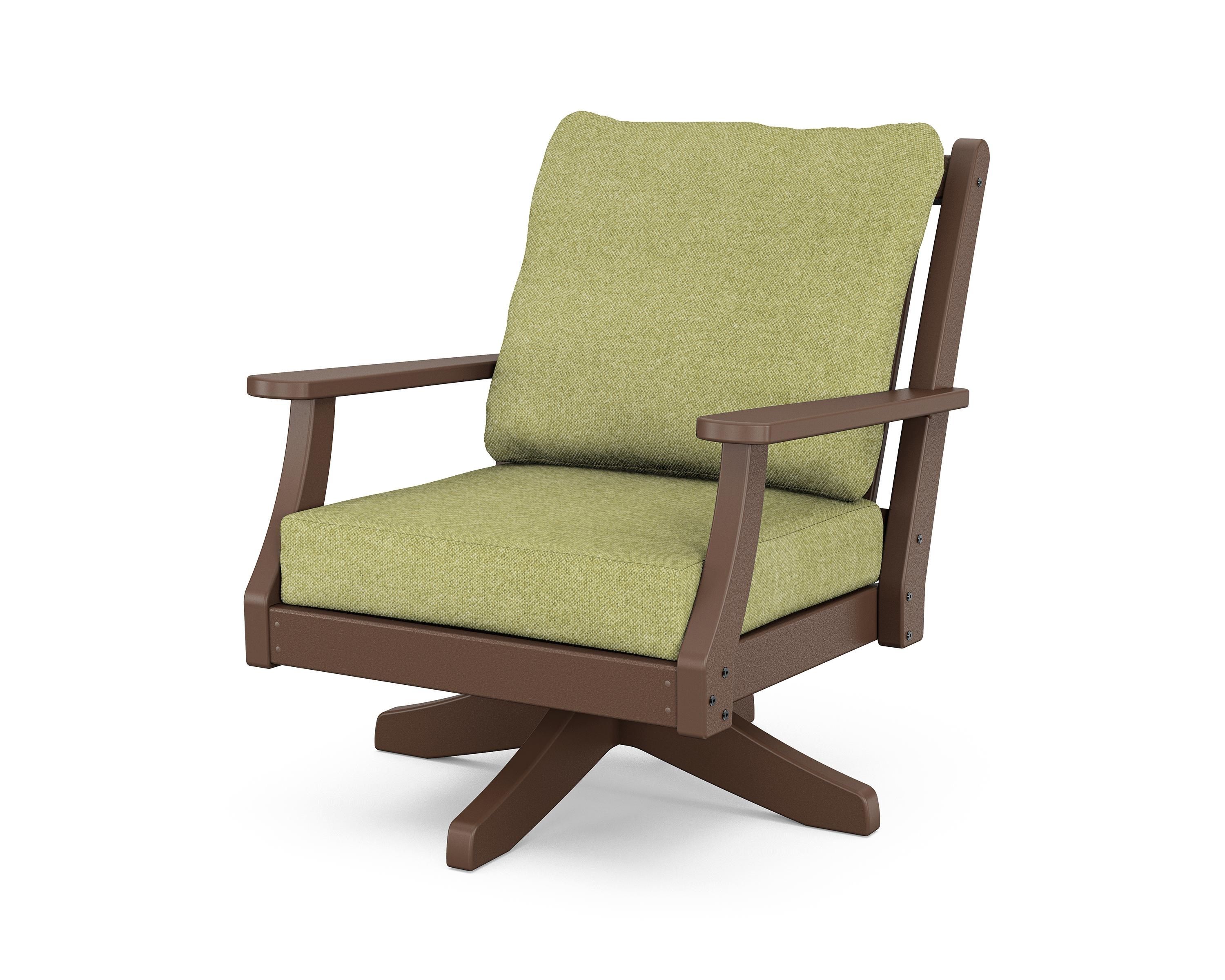 Country Living Wovendale Deep Seating Swivel Chair in Mahogany / Chartreuse Boucle
