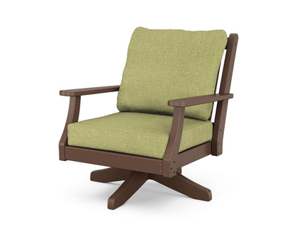 Country Living Wovendale Deep Seating Swivel Chair in Mahogany / Chartreuse Boucle