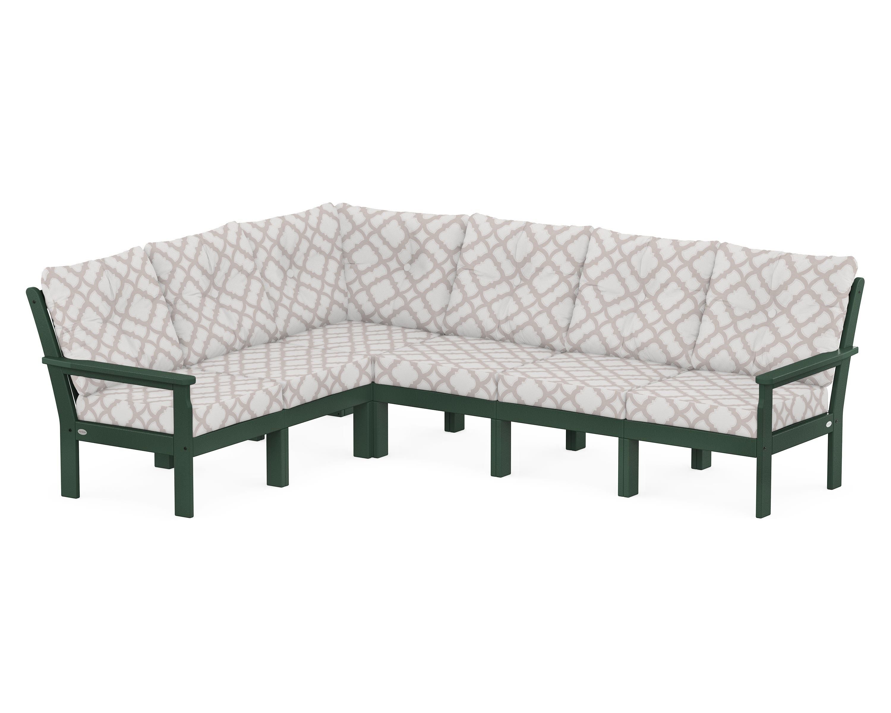 POLYWOOD® Vineyard 6-Piece Sectional in Green / Trellis Dune Burlap