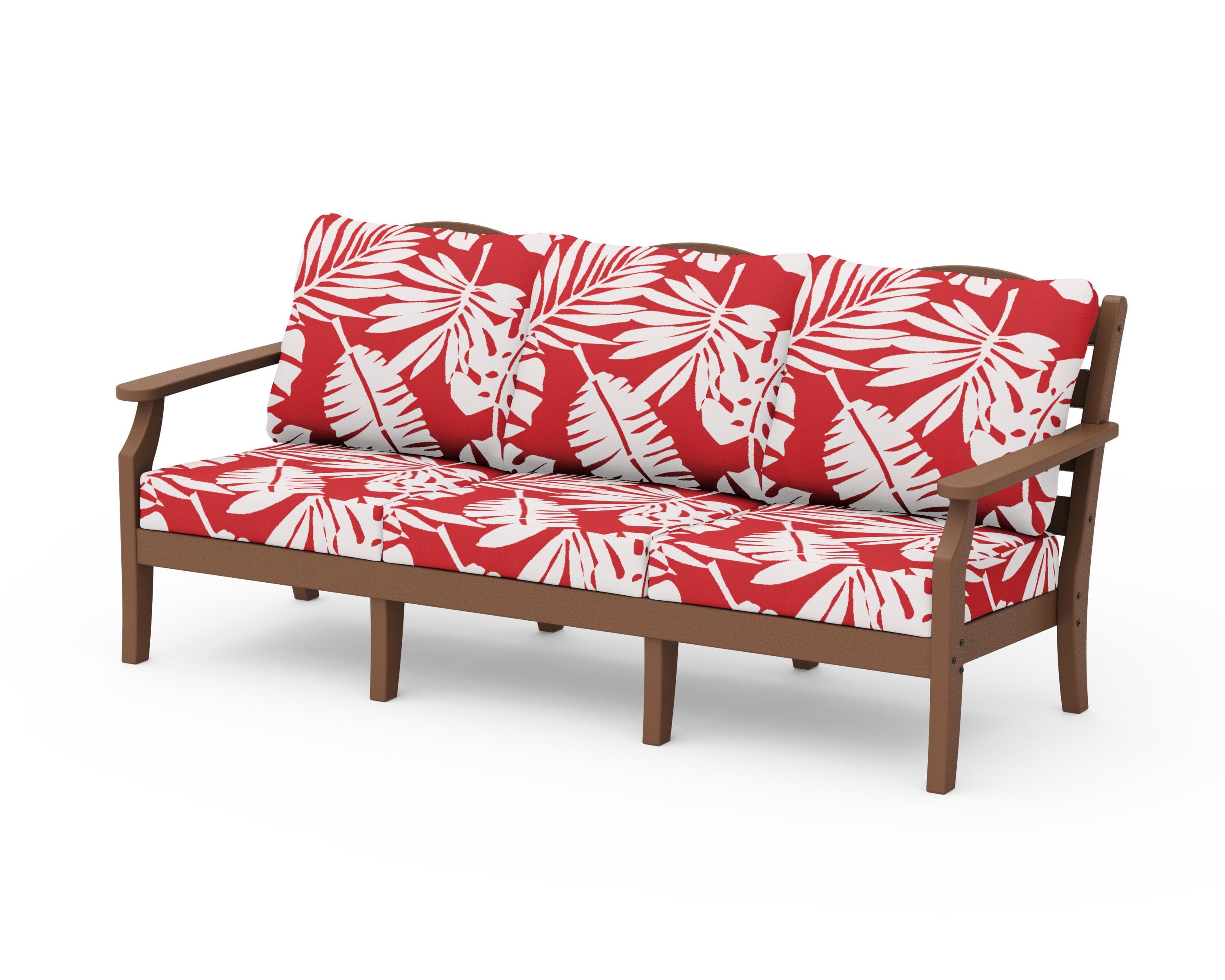 Draper James™ by  POLYWOOD® Savannah Deep Seating Sofa in Teak / Leaf Crimson