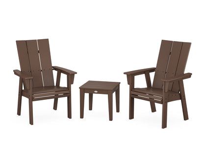 POLYWOOD® Modern 3-Piece Curveback Upright Adirondack Chair Set in Mahogany