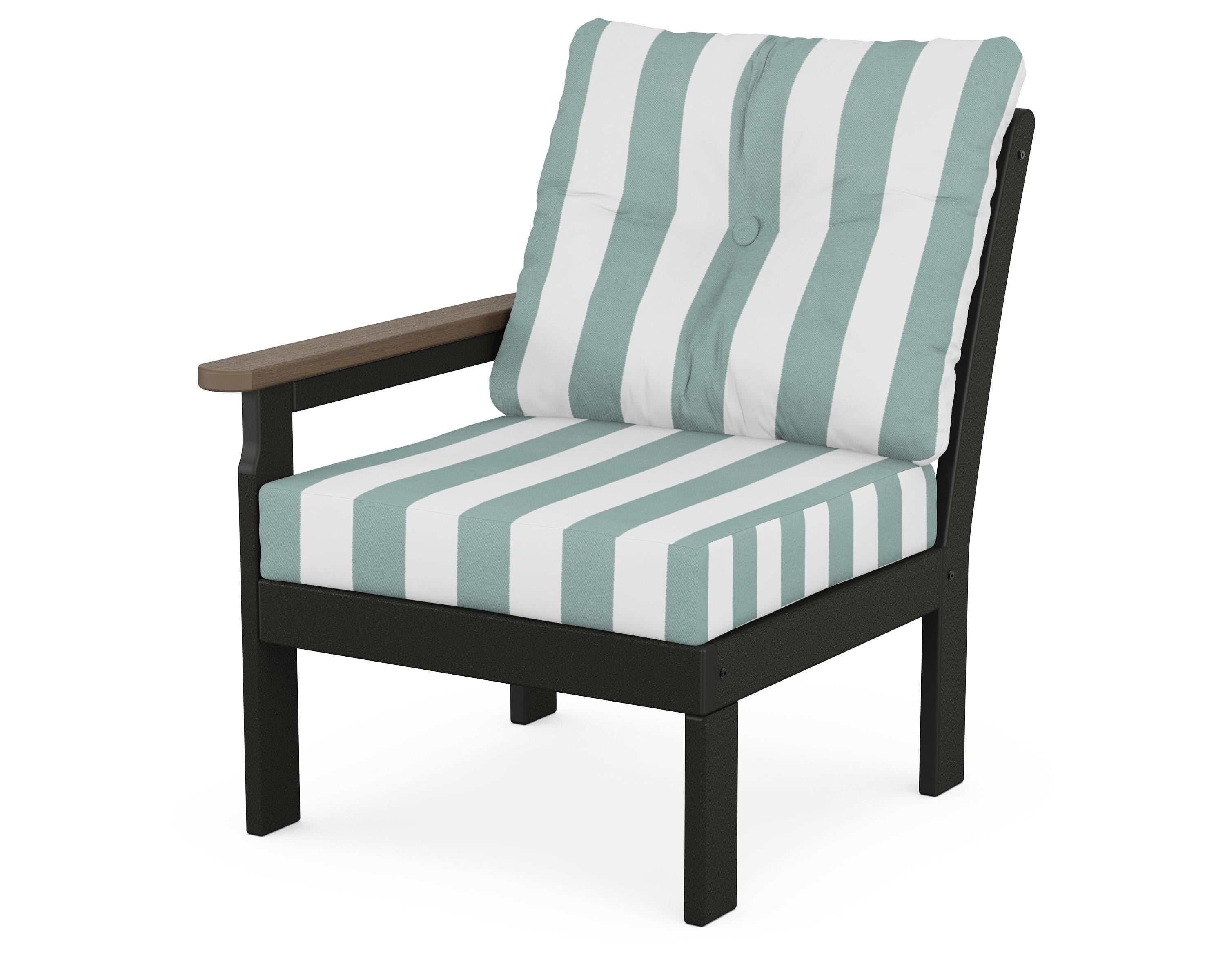 POLYWOOD® Vineyard Modular Left Arm Chair in Black / Kona / Cabana Stripe Glacier Spa